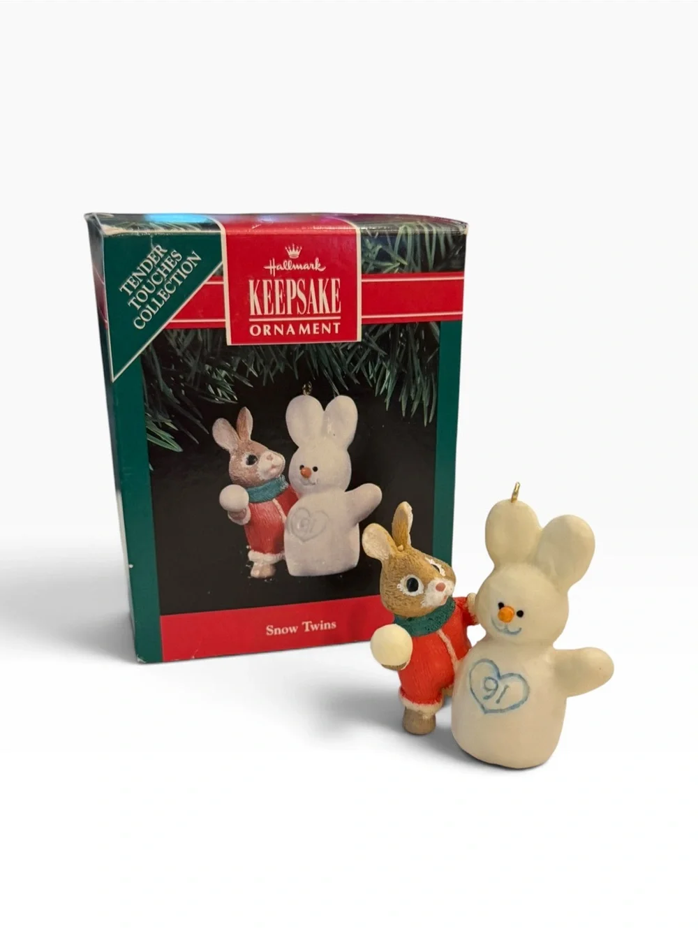 Hallmark 1991 Keepsake Ornament Tender Touches Collection Snow Twins Bunny